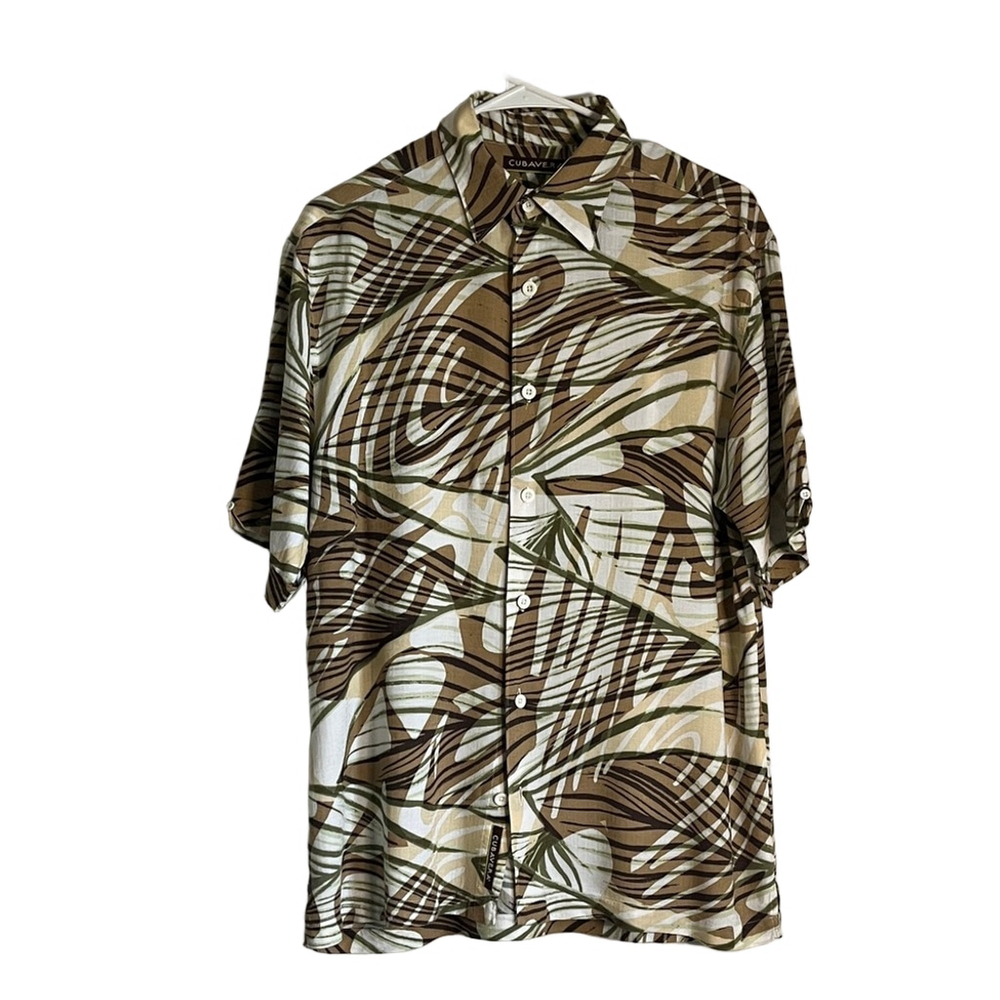 Cubavera Men's Brown and Cream Casual Shirt